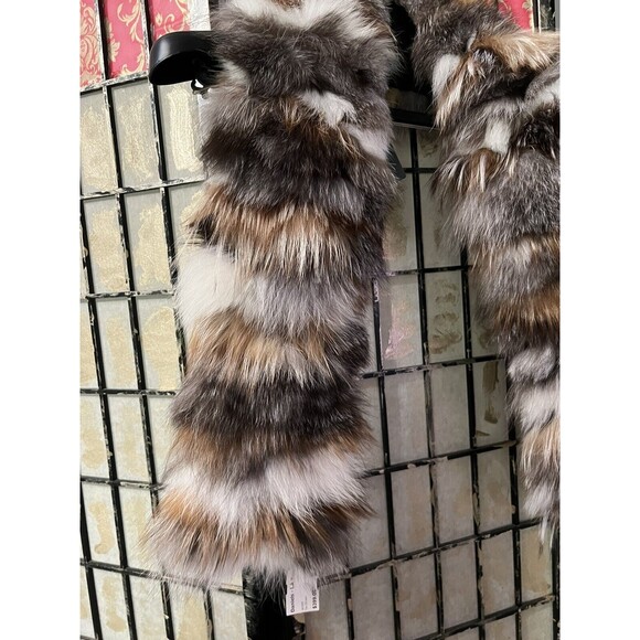 Alberto Makali blue Fox Fur Stole Wrap Scarf Shawl Multicolor Brown Hues NWT 52” - Picture 3 of 16